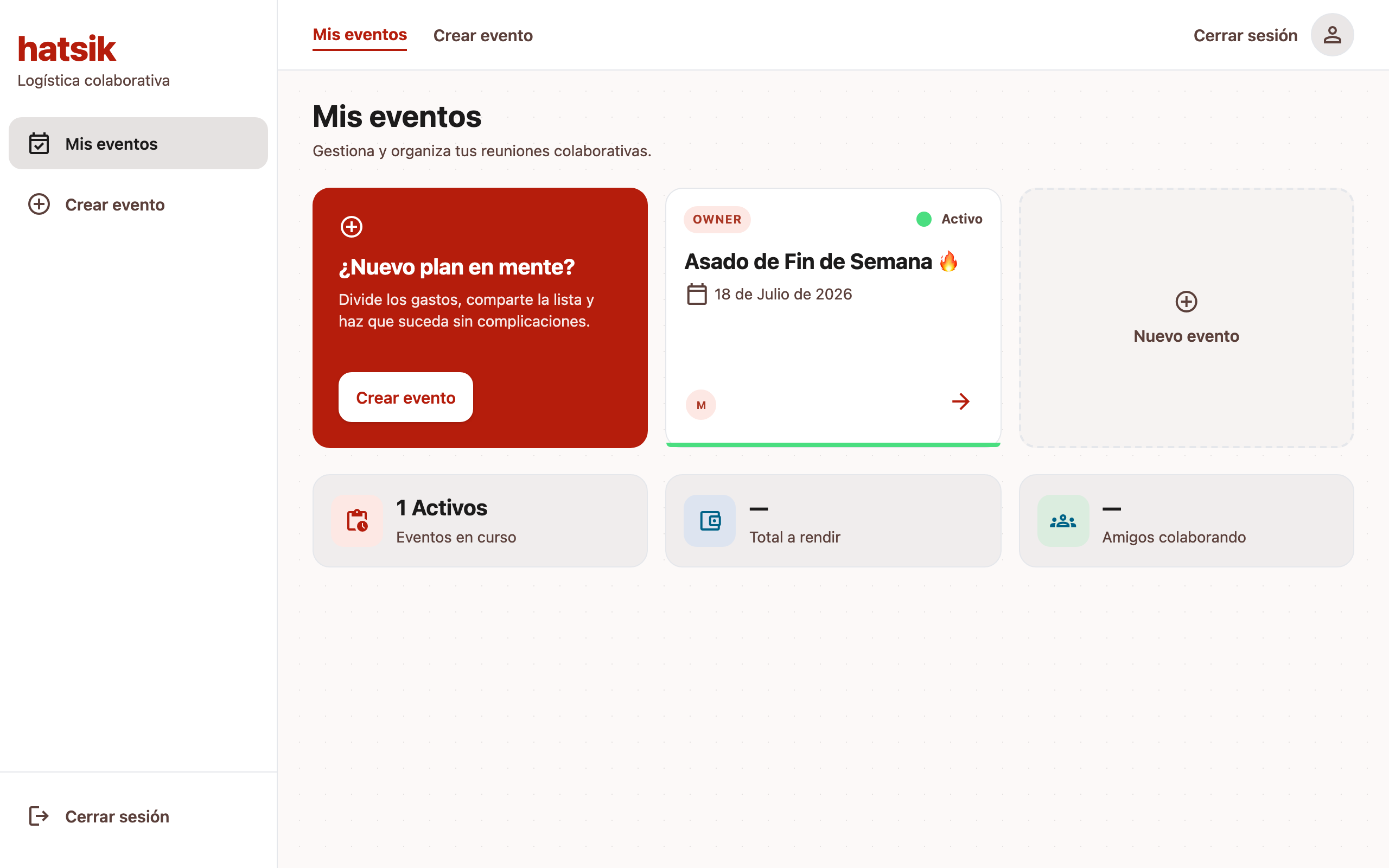 Dashboard de Hatsik con eventos activos